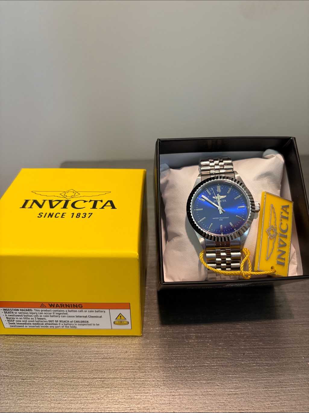 Invicta Mens Silver Watch With Blue Dial And Stainless Bracelet